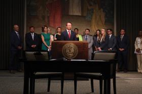 Sec. Bourgeois, LED leadership team and key partners join Gov. Landry for the signing of bipartisan “Positioning Louisiana to Win” bill. Photo provided by LED